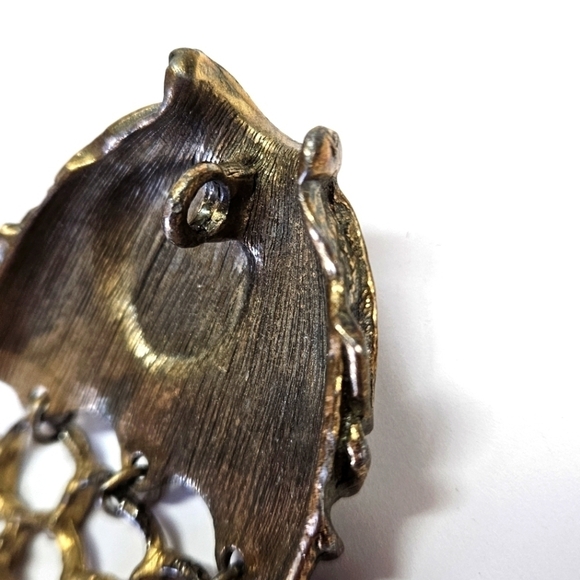 VINTAGE Brutalist Articulated Brass Large Fish Skeletal Statement Pendant MCM - Picture 5 of 8